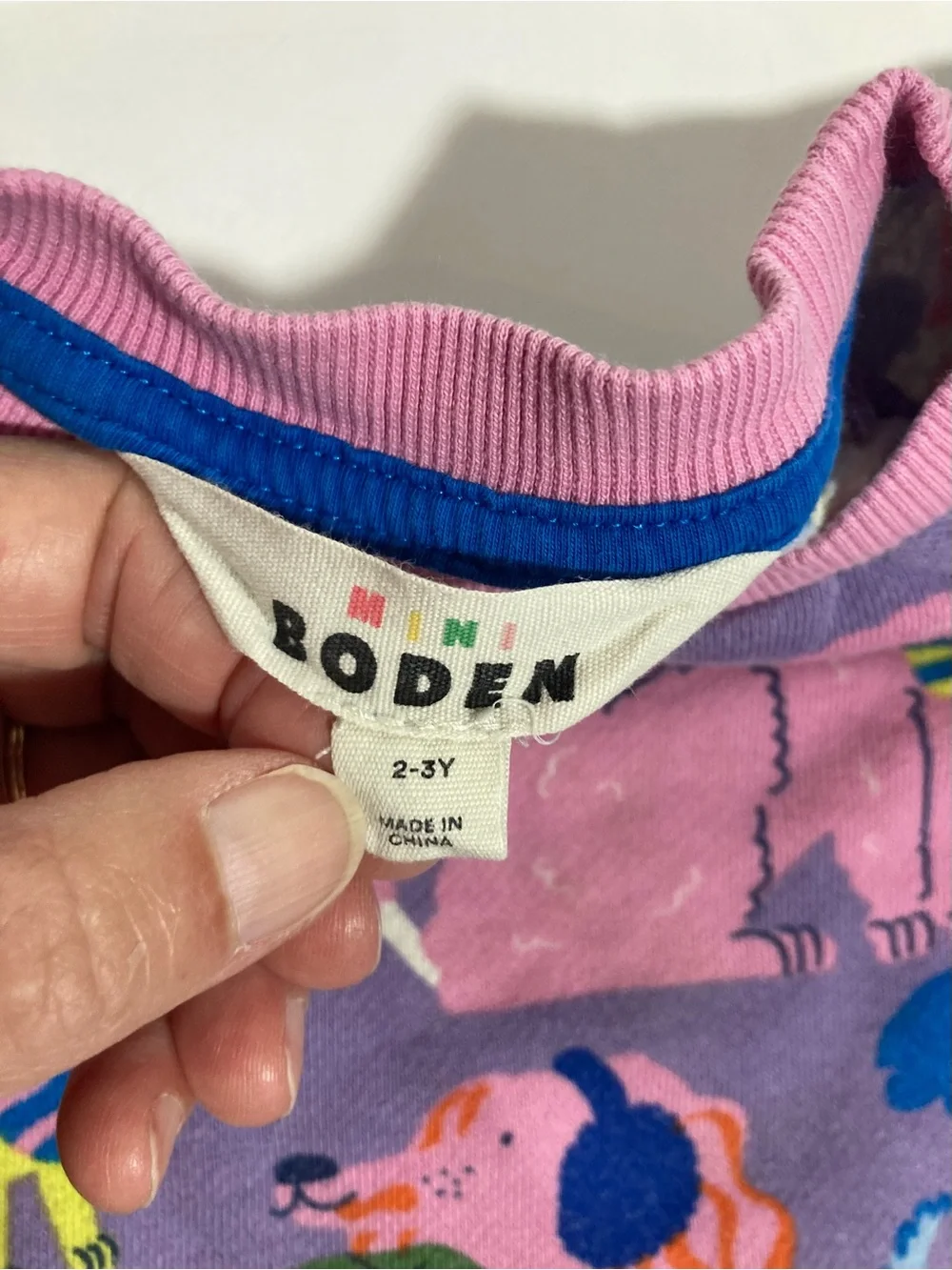 Mini Boden Girls Cozy Sweatshirt Dress Dog Design Cotton Blend Size 2-3 Yrs